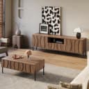OKWISH Wohnzimmer-Set mit TV-Lowboard & Couchtisch Natur Holzoptik Bild 4