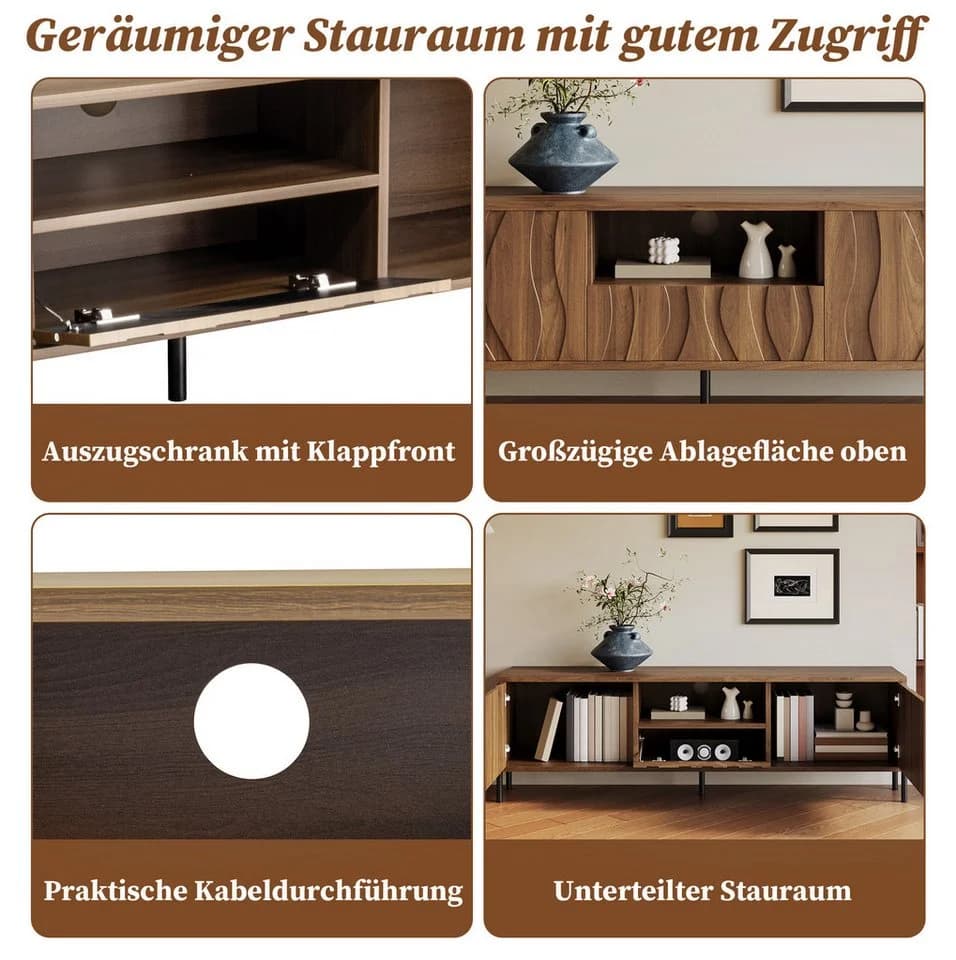 OKWISH Wohnzimmer-Set mit TV-Lowboard & Couchtisch Natur Holzoptik - Bild 5