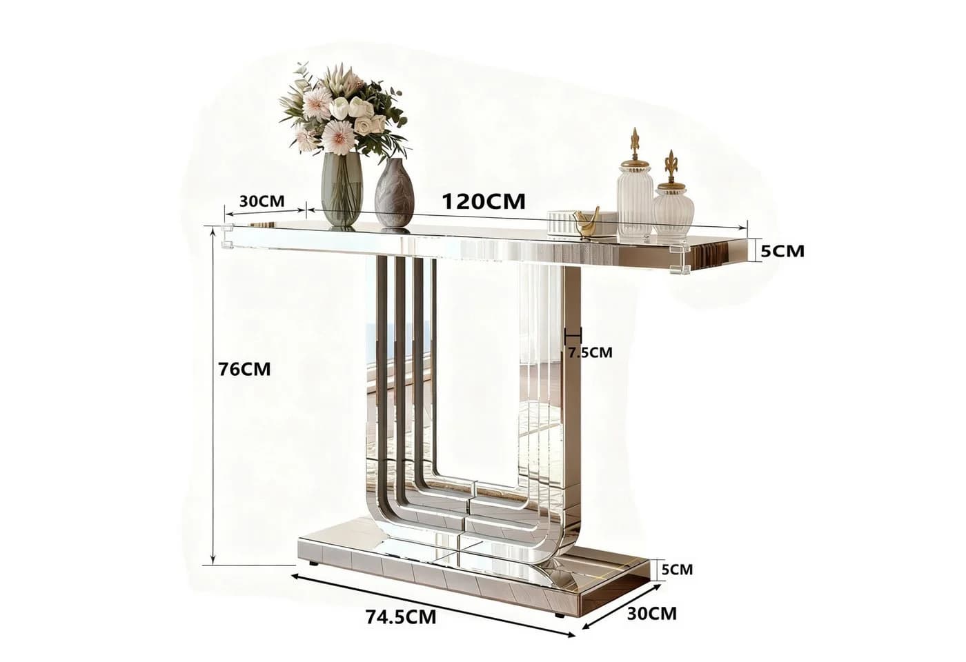 OKWISH Konsolentisch Silber U-Form-Basis - Bild 5