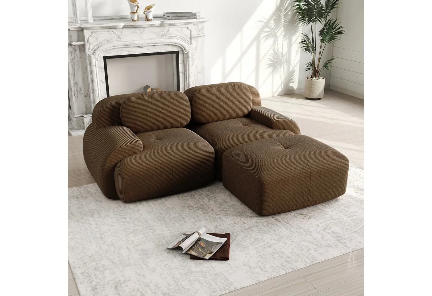 OKWISH Ecksofa Cordsofa Braun Modular - Bild 2