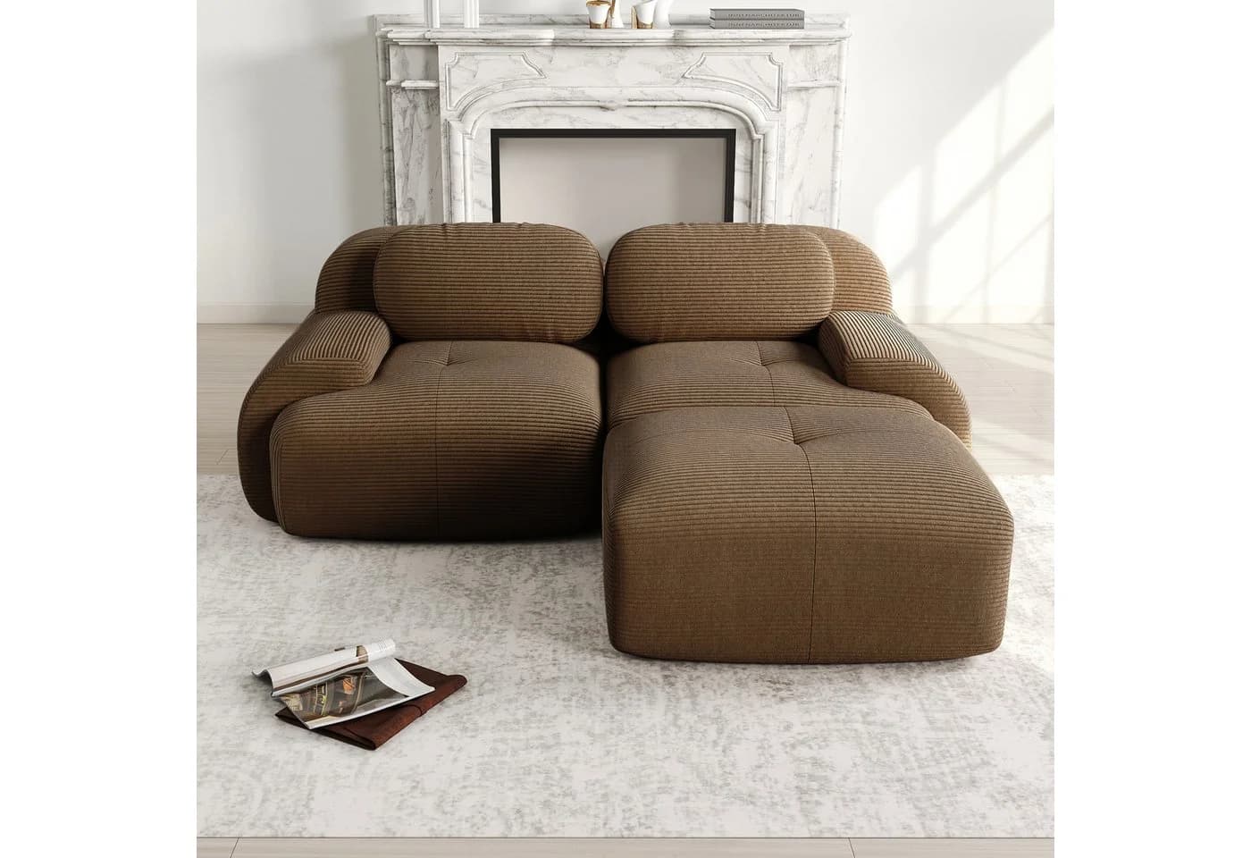 OKWISH Ecksofa Cordsofa Braun Modular - Bild 3