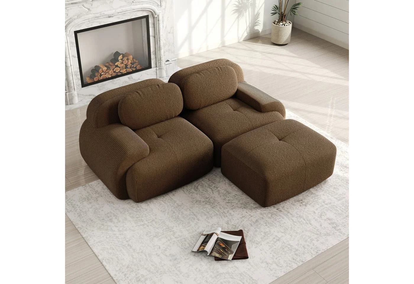 OKWISH Ecksofa Cordsofa Braun Modular - Bild 4