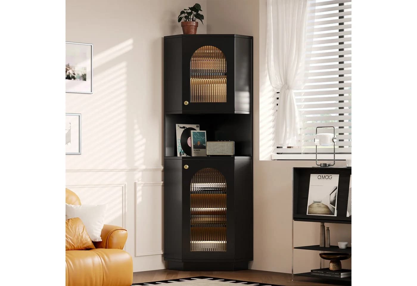 OKWISH Vitrine Regal 45x45x166,5 cm mit Lichtleiste und Kippschutz - Bild 3