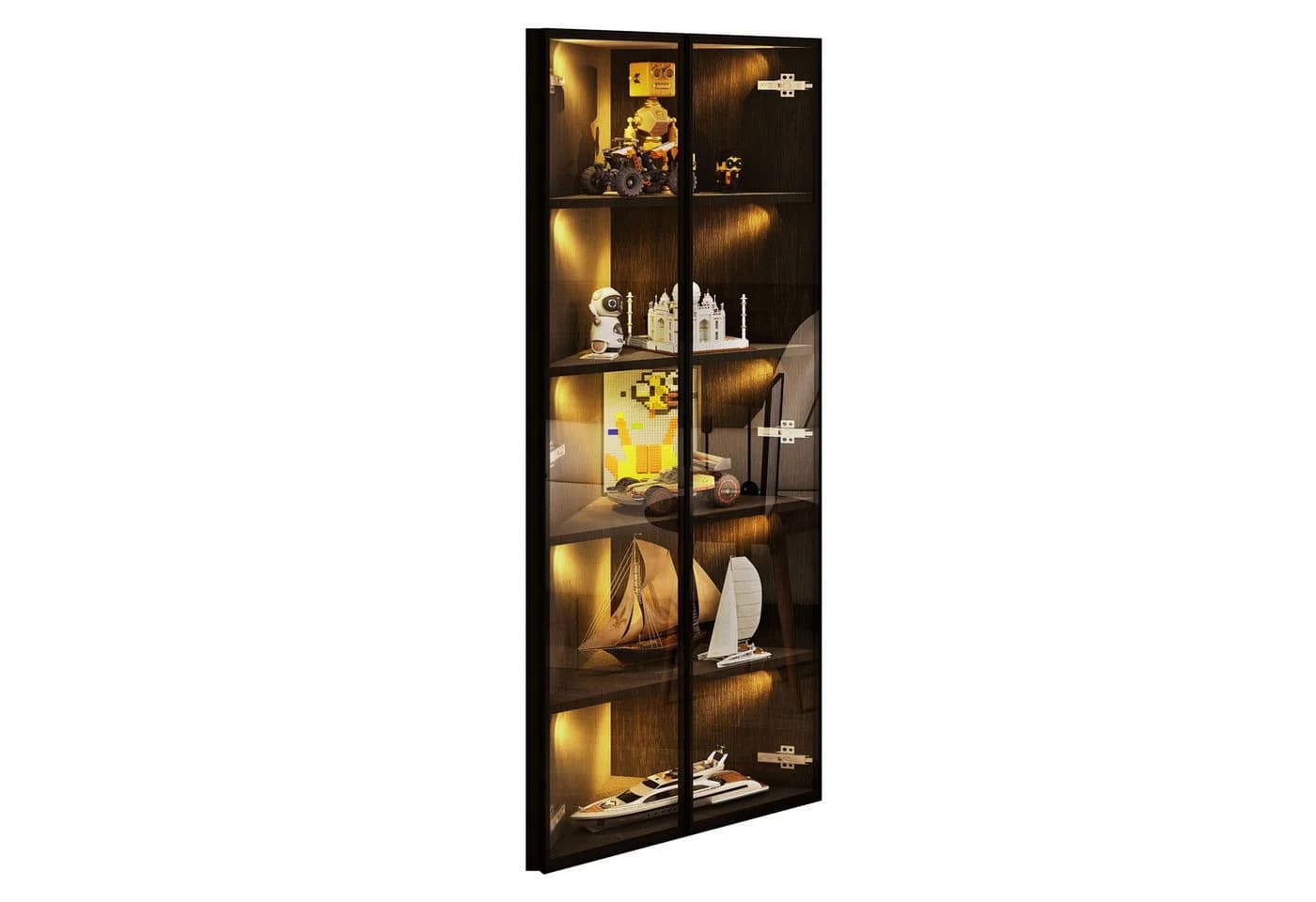 OKWISH Vitrine Regal 62x35x160 cm mit LED-Beleuchtung und Soft-Close-Türen - Bild 4