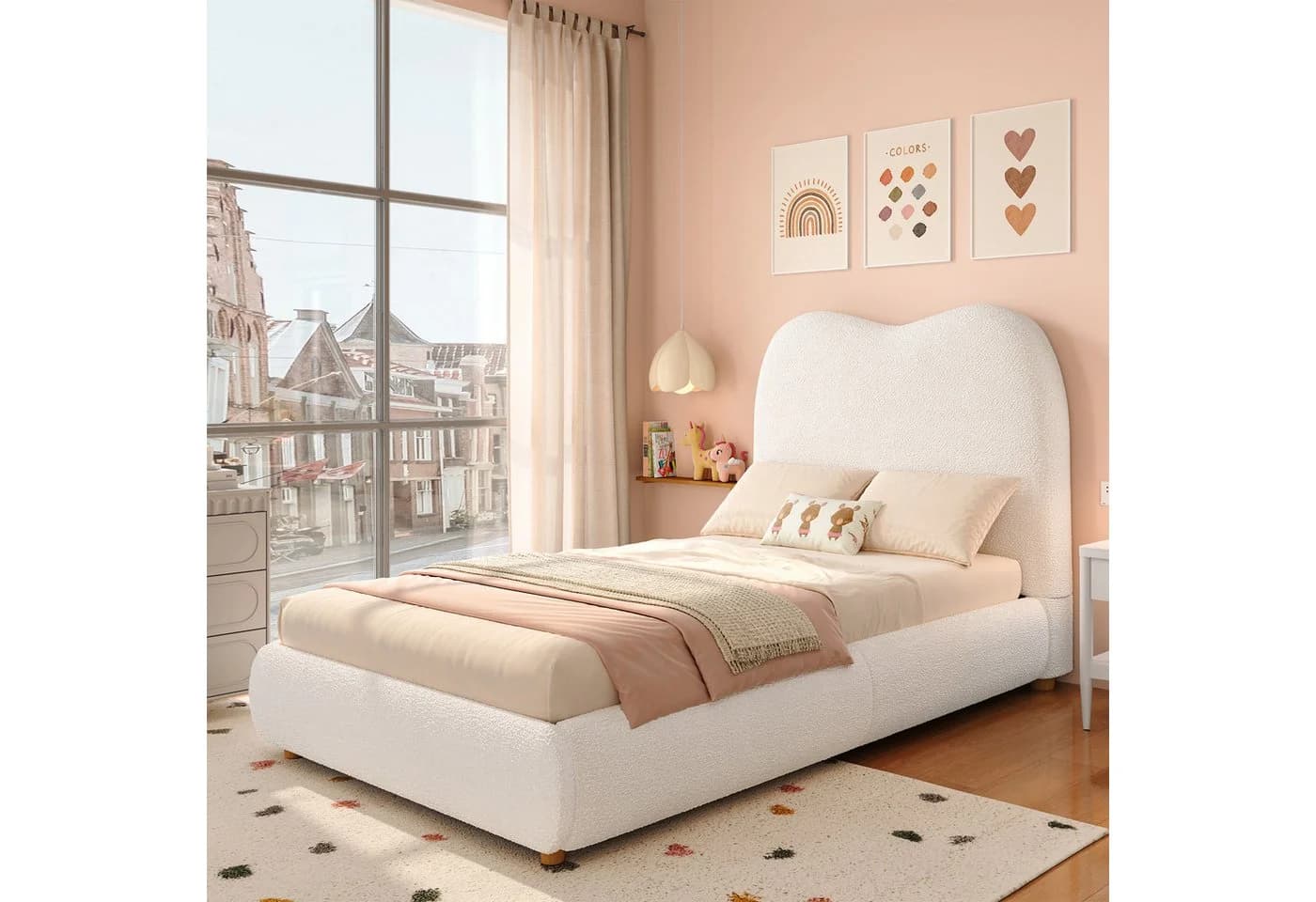 OKWISH Polsterbett 90x200 cm mit Stauraum und Lattenrost Beige