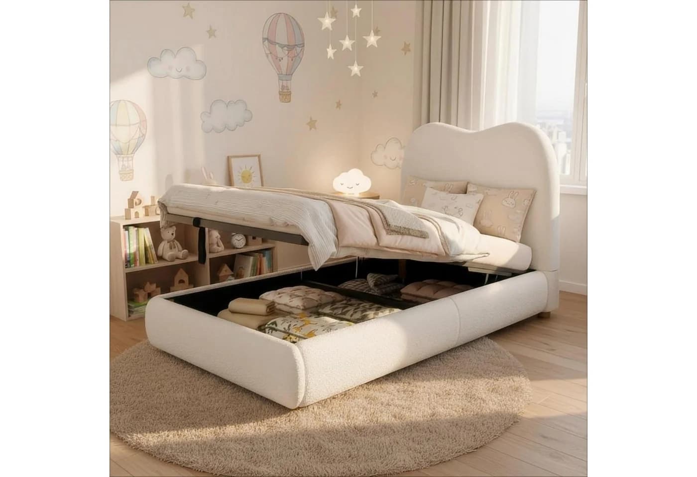 OKWISH Polsterbett 90x200 cm mit Stauraum und Lattenrost Beige - Bild 2