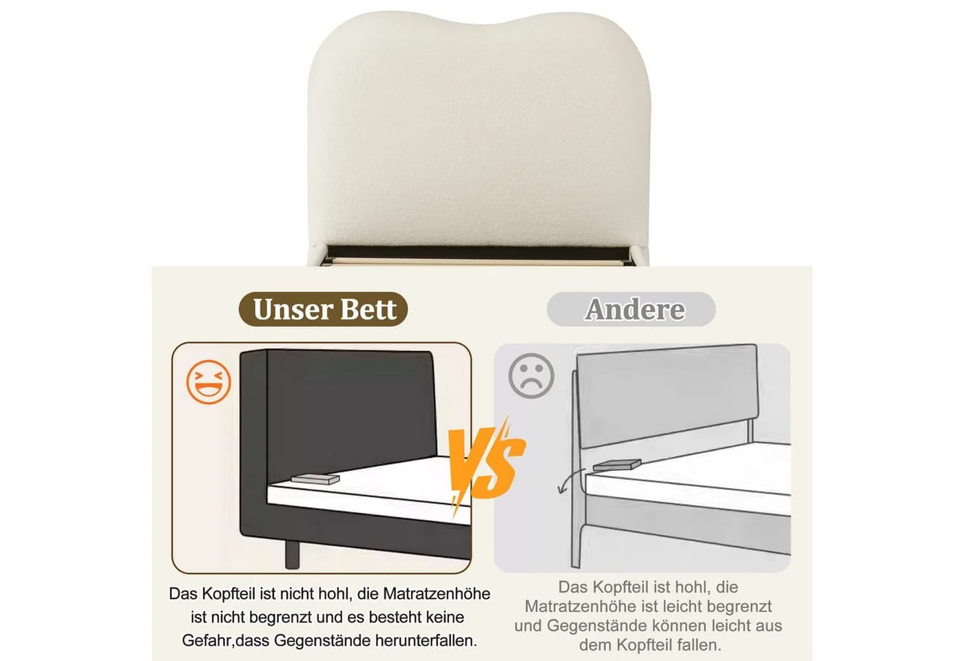 OKWISH Polsterbett 90x200 cm mit Stauraum und Lattenrost Beige - Bild 5