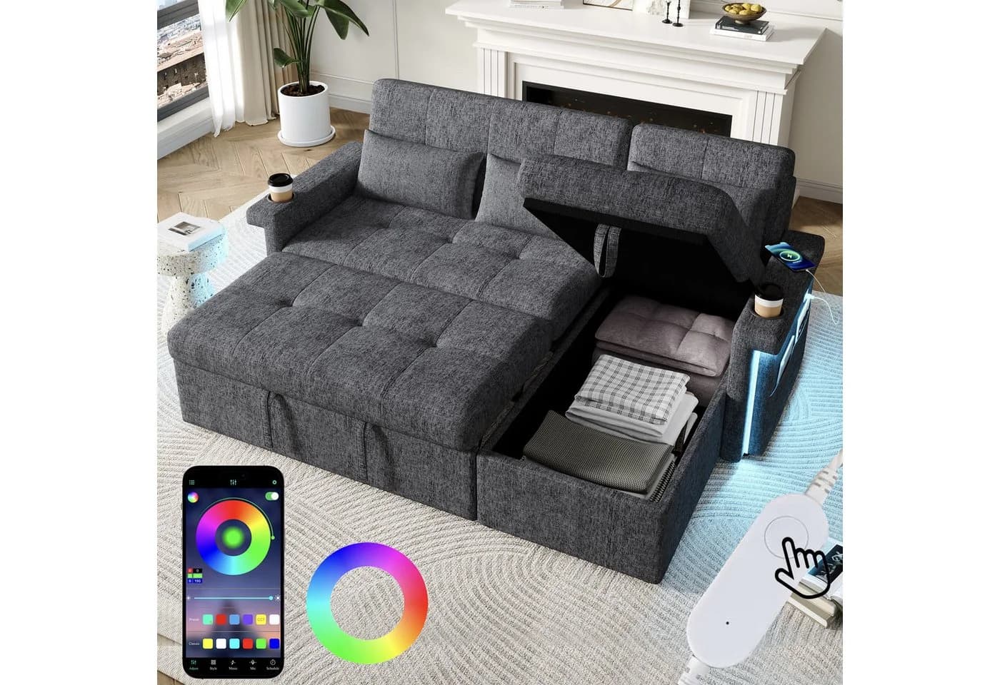 OKWISH Schlafsofa Ecksofa LED Chenille - Bild 2