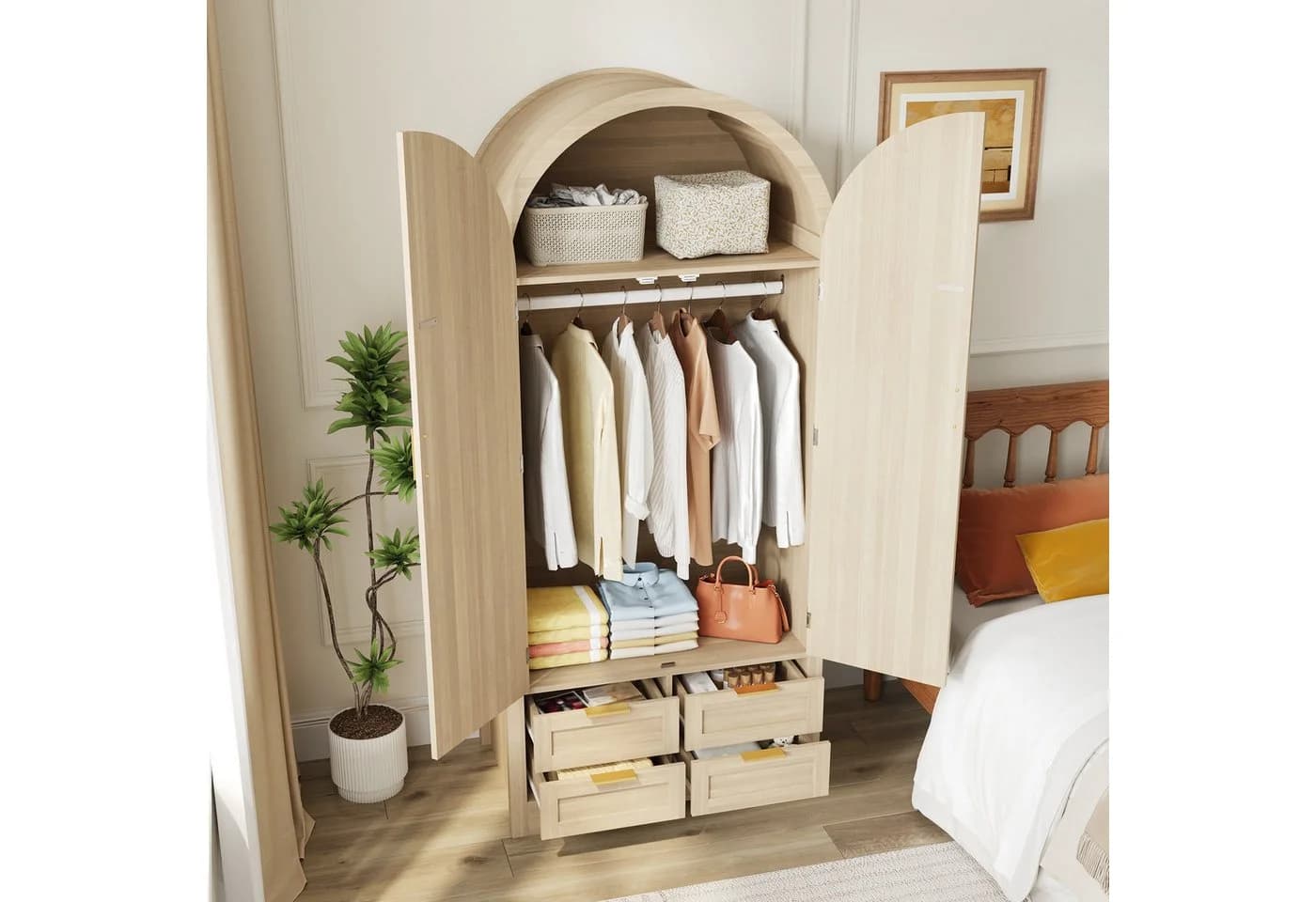OKWISH Kleiderschrank Regal Rattan