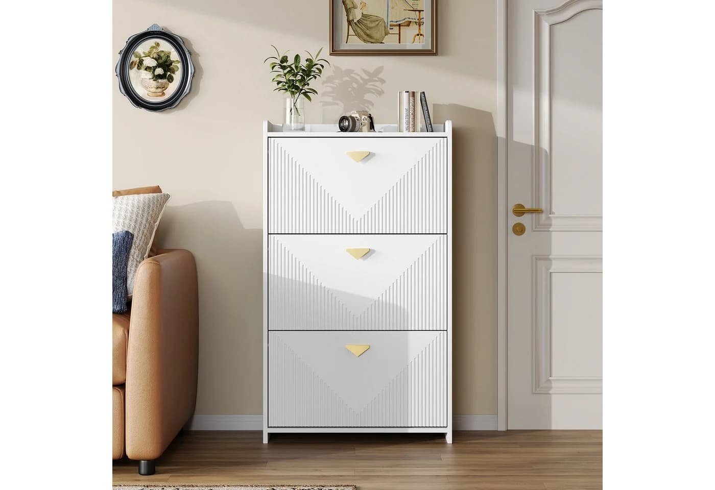 OKWISH Schuhschrank Weiß mit 6 Fächern und Vakuumformdesign - Bild 3