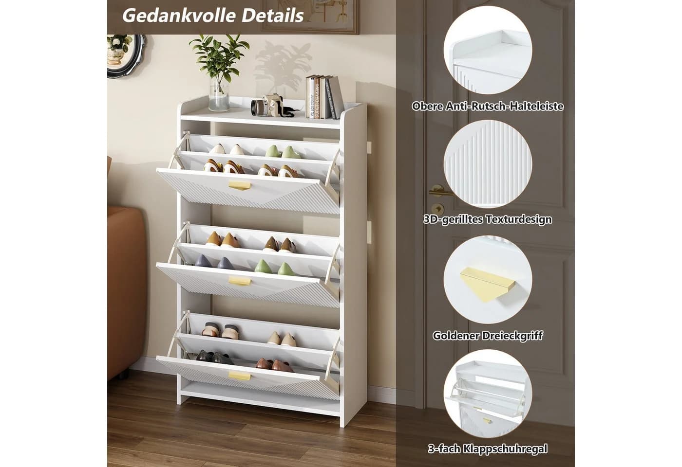 OKWISH Schuhschrank Weiß mit 6 Fächern und Vakuumformdesign - Bild 5