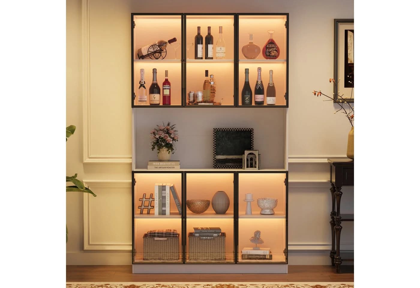 OKWISH Vitrine Regal Weiß mit LED-Beleuchtung & 6 Glastüren - Bild 2
