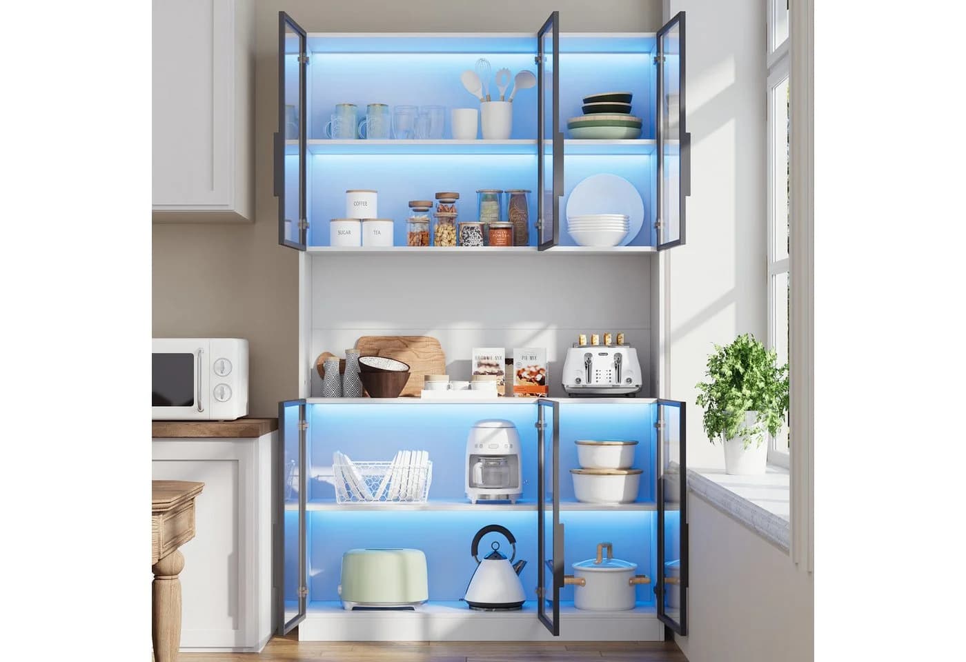 OKWISH Vitrine Regal Weiß mit LED-Beleuchtung & 6 Glastüren - Bild 3