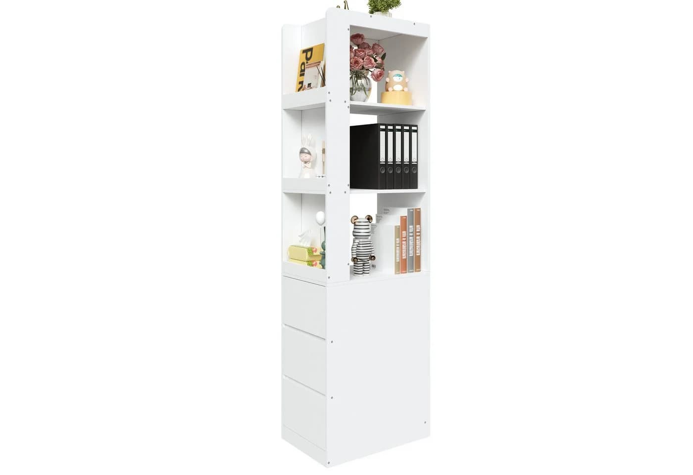 OKWISH Hochschrank Weiß Schmales Bücherregal mit Schubladen - Bild 5