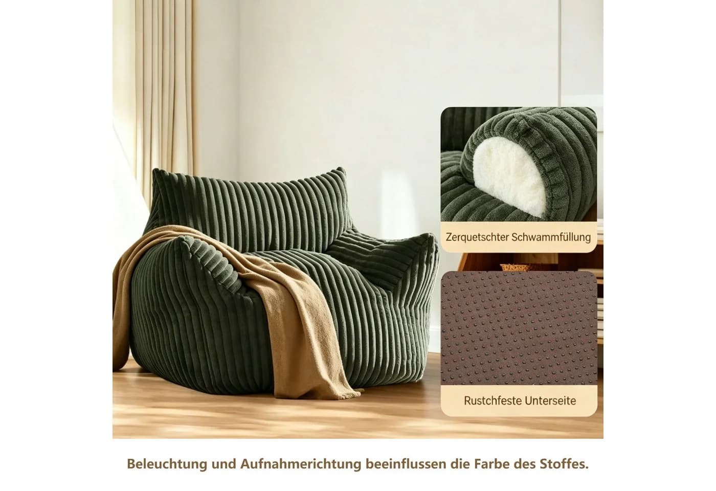 OKWISH Sofa Sitzsack Grün mit Ottoman - Ergonomisches Lounge-Sofa - Bild 3