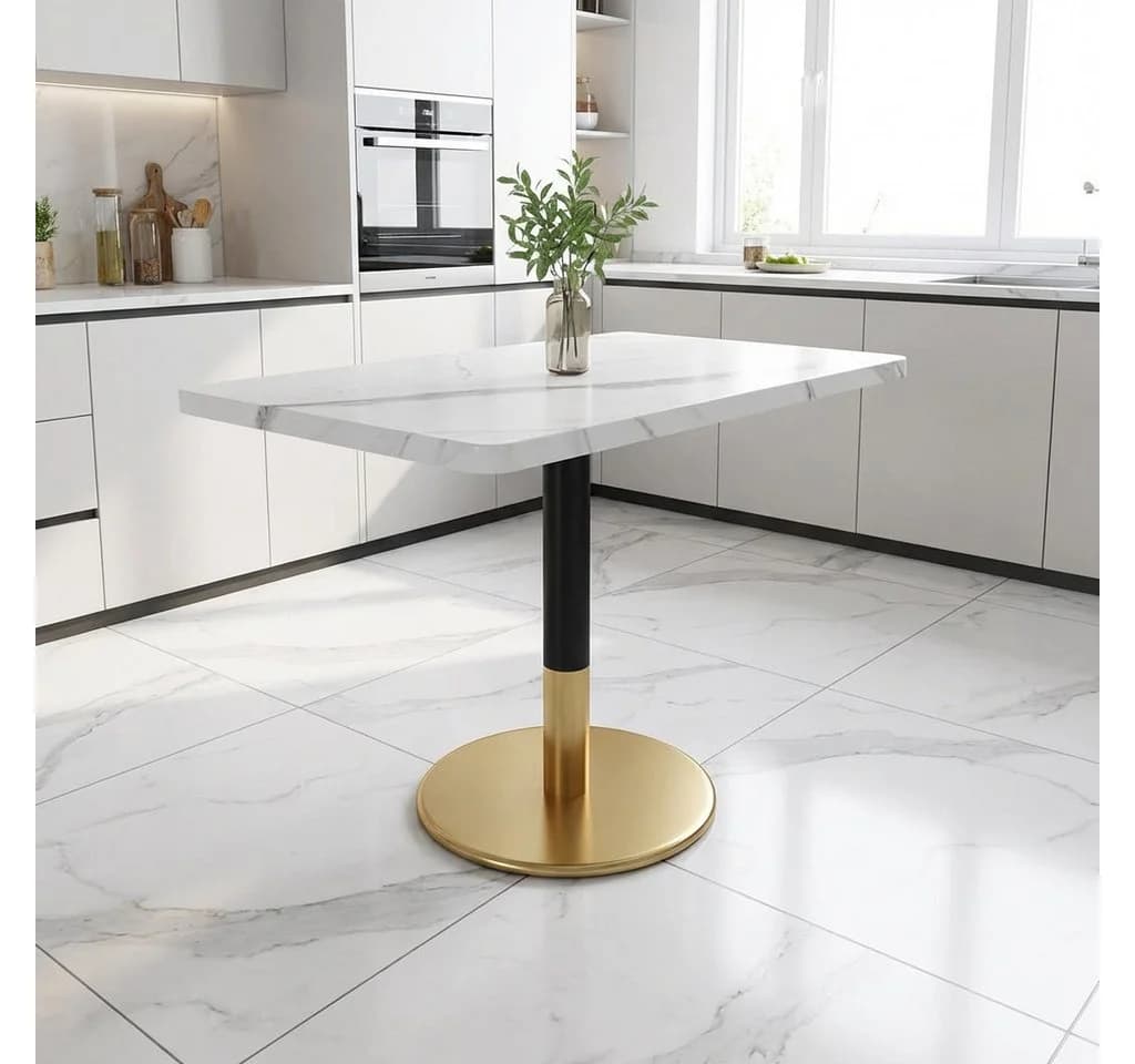 OKWISH Esstisch 80x60 cm Weiß Marmoroptik Goldfuß - Bild 2