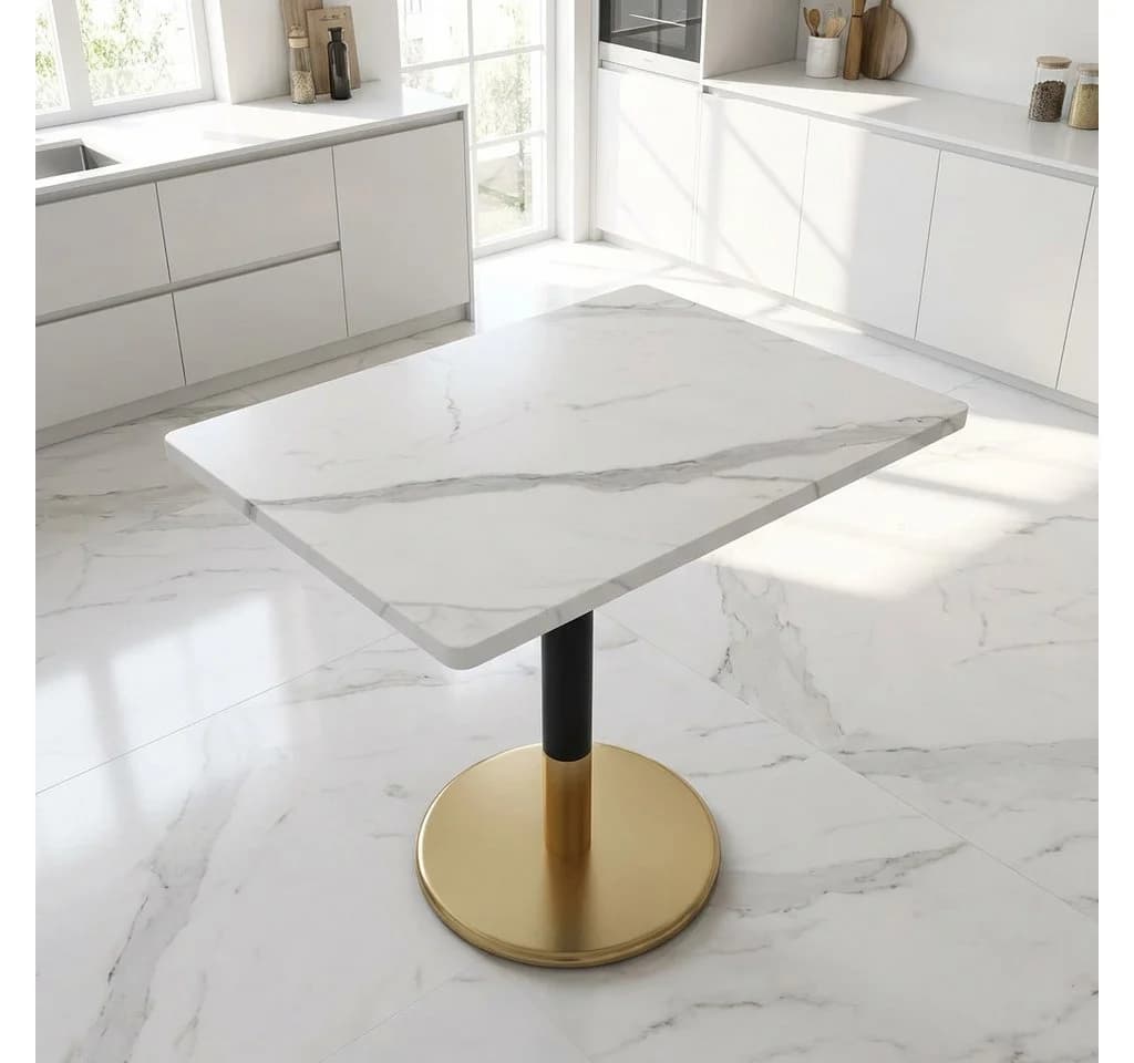 OKWISH Esstisch 80x60 cm Weiß Marmoroptik Goldfuß - Bild 3