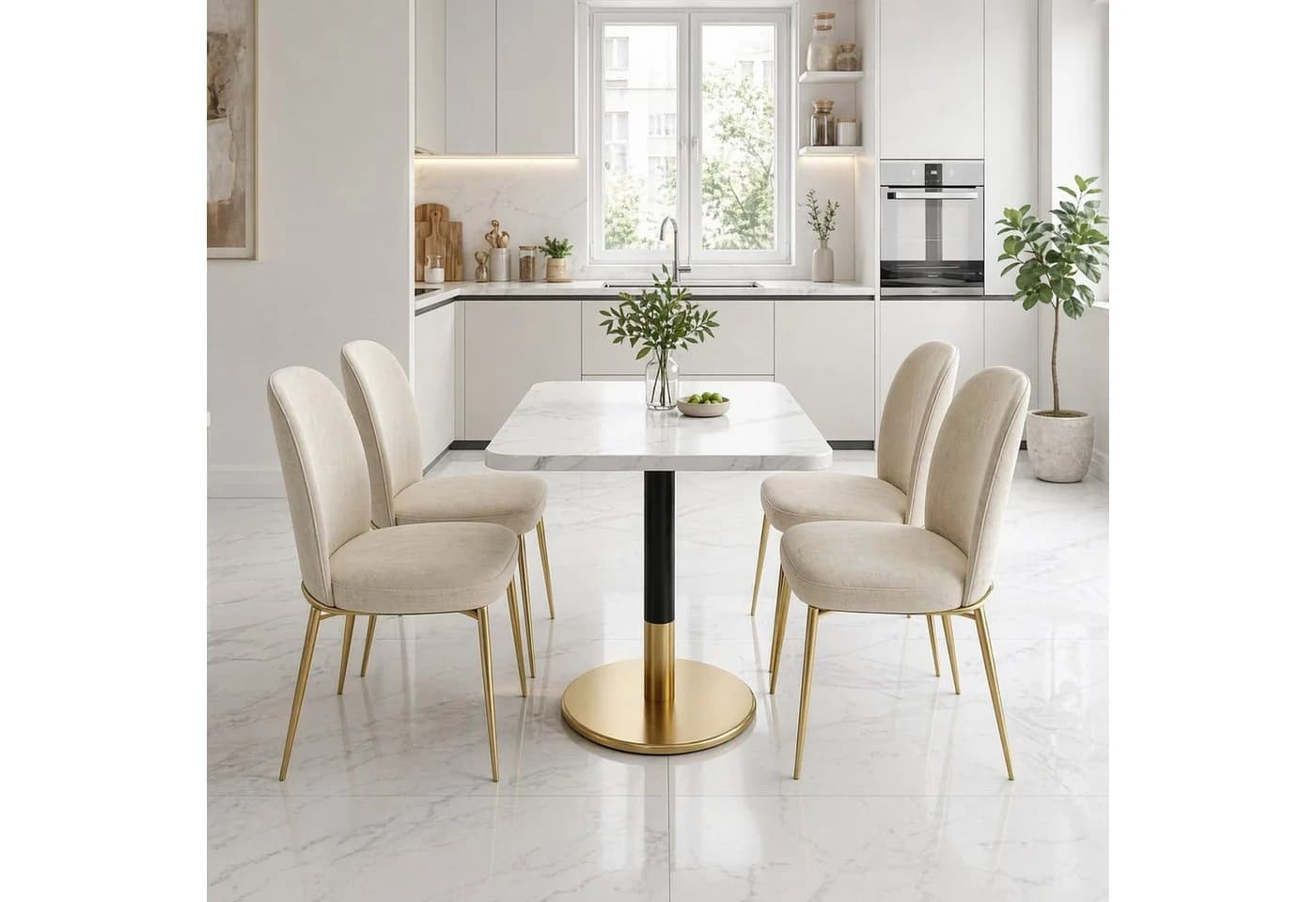 OKWISH Esstisch 80x60 cm Weiß Marmoroptik Goldfuß - Bild 4