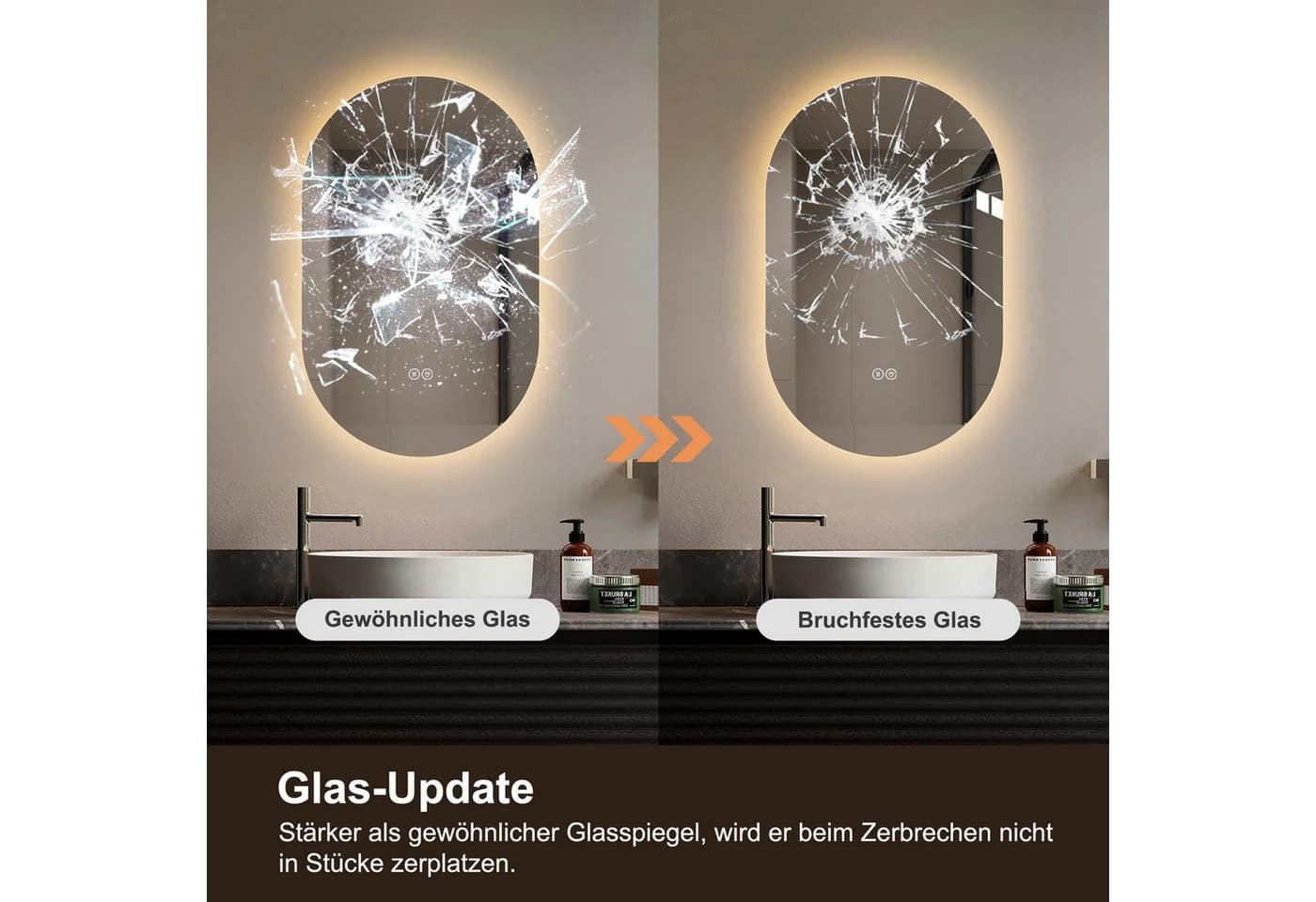 OKWISH LED Badspiegel Oval Silber Antibeschlag Dimmbar Touch-Sensor - Bild 4