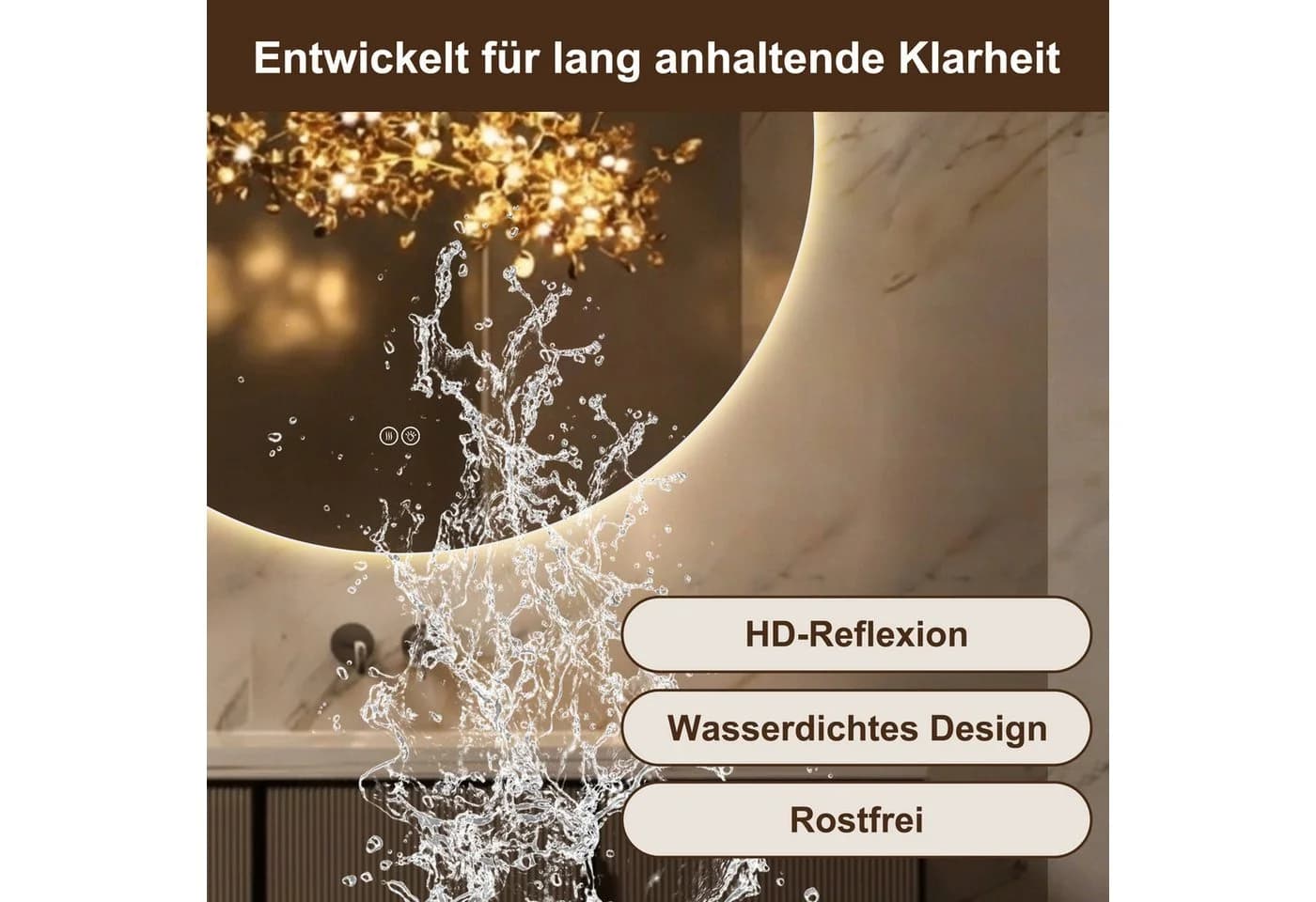 OKWISH LED Badspiegel Oval Silber Antibeschlag Dimmbar Touch-Sensor - Bild 5