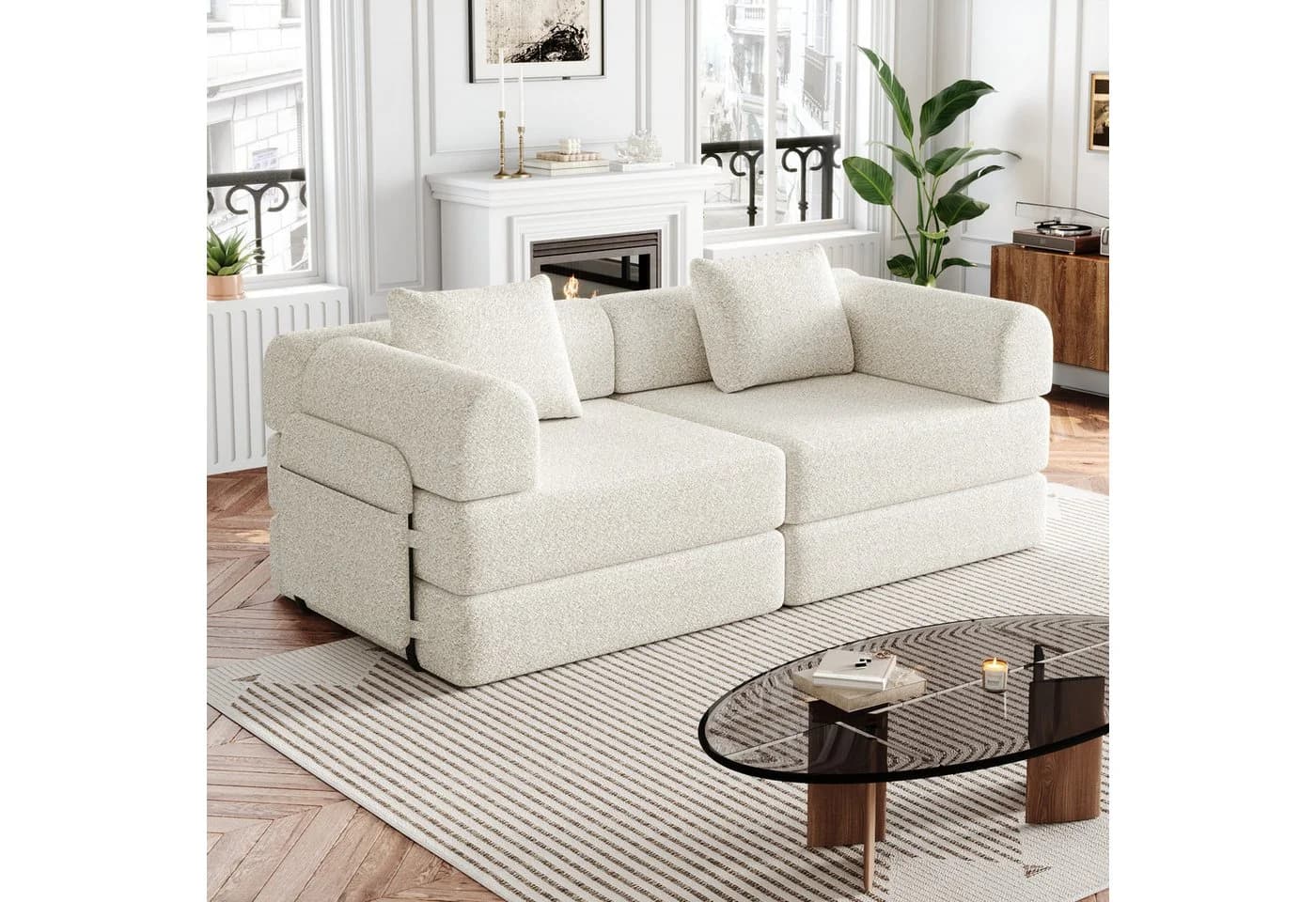 OKWISH Schlafsofa Modernes Chenille-Sofa 2-in-1 mit Stauraum Beige - Bild 2