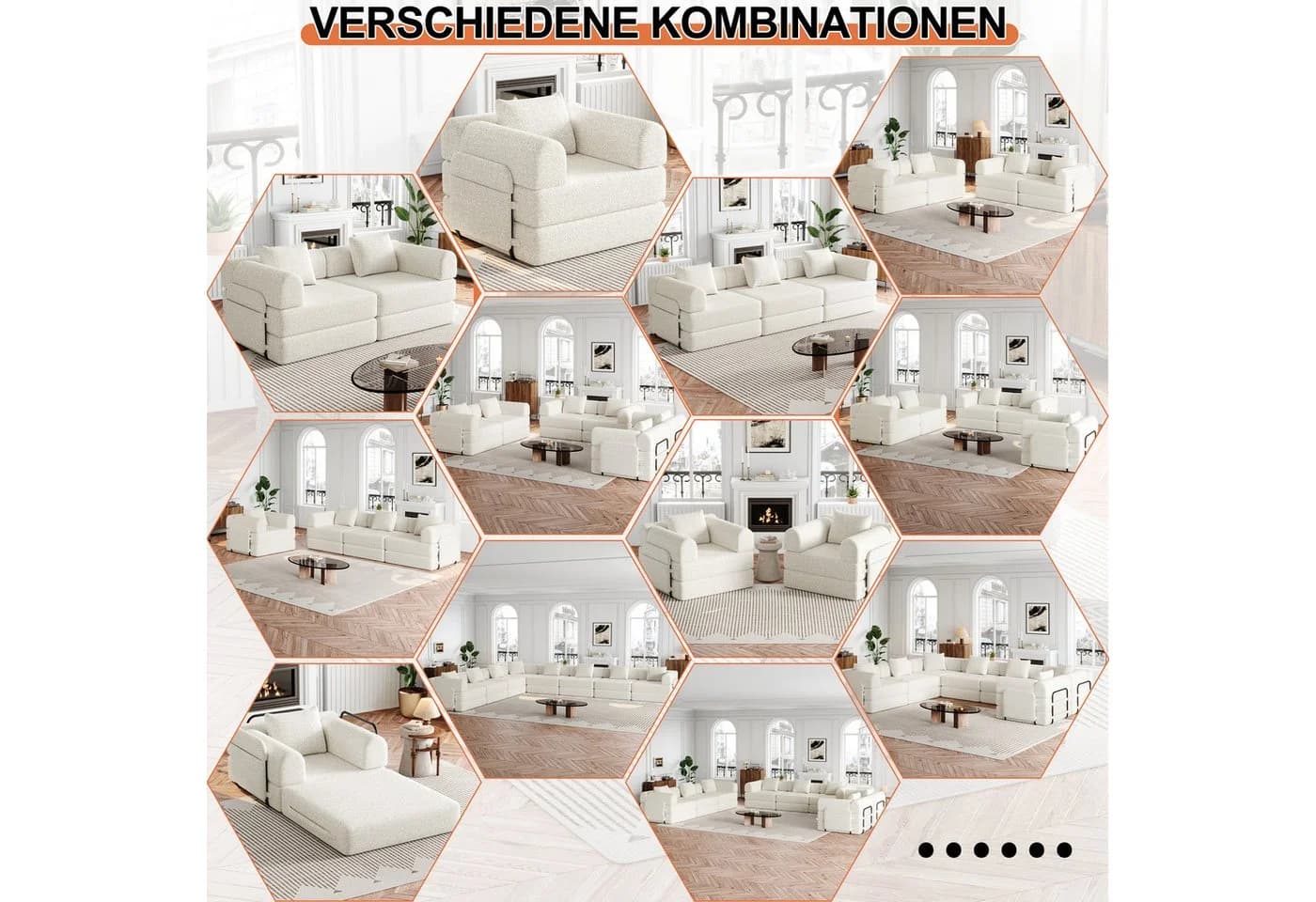 OKWISH Schlafsofa Modernes Chenille-Sofa 2-in-1 mit Stauraum Beige - Bild 5