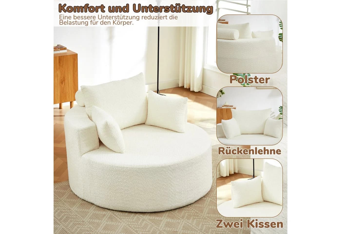 OKWISH Relaxsessel Modern Beige Chenille mit Kopfstütze - Bild 4