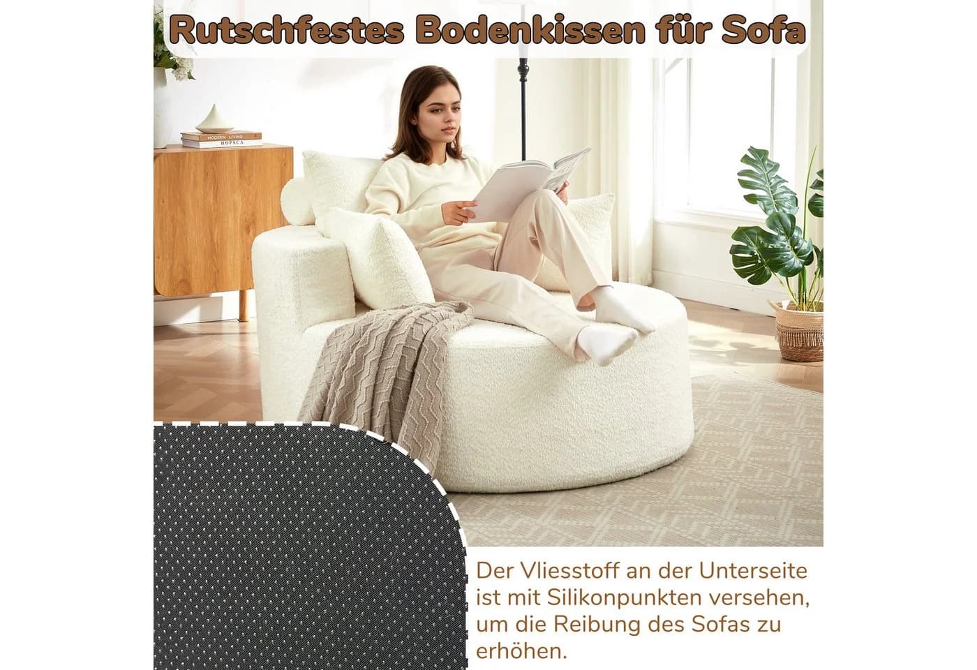 OKWISH Relaxsessel Modern Beige Chenille mit Kopfstütze - Bild 5