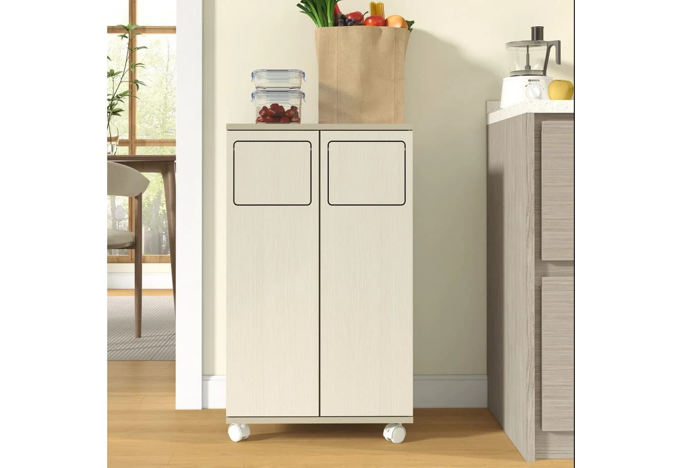 OKWISH Sideboard Mülltrennung Weiß Eiche-Optik - Bild 2