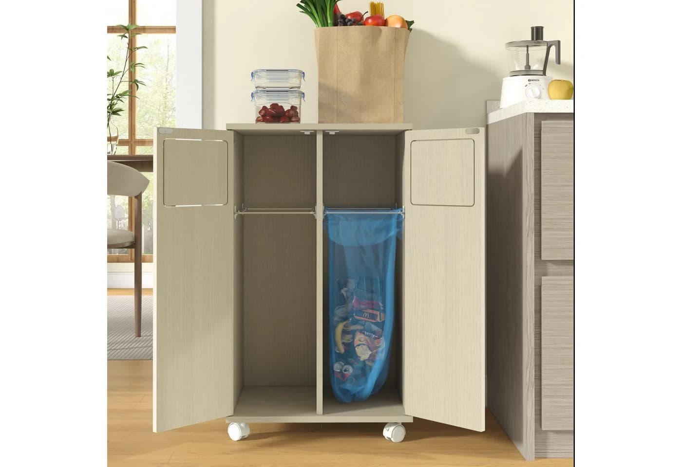 OKWISH Sideboard Mülltrennung Weiß Eiche-Optik - Bild 3