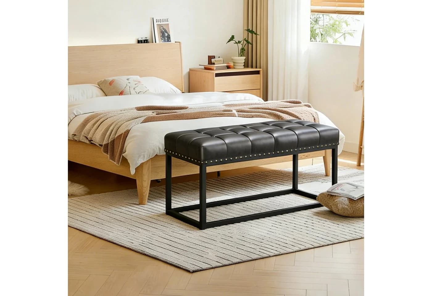 OKWISH Polsterbank Vintage Schwarz Knopfheftung