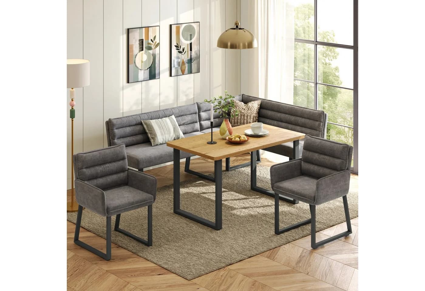 OKWISH Eckbankgruppe 4-tlg. mit Tisch Grau Chenille - Bild 2