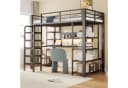 OKWISH Hochbett Metallbett Schwarz mit LED-Beleuchtung & Schreibtisch Bild 1