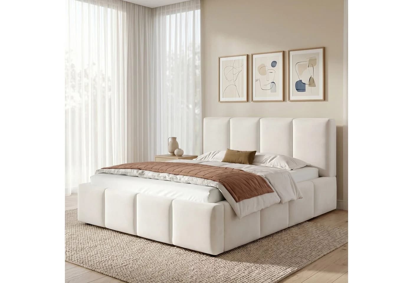 OKWISH Polsterbett 180x200 cm Beige Chenille mit Lattenrost - Bild 2