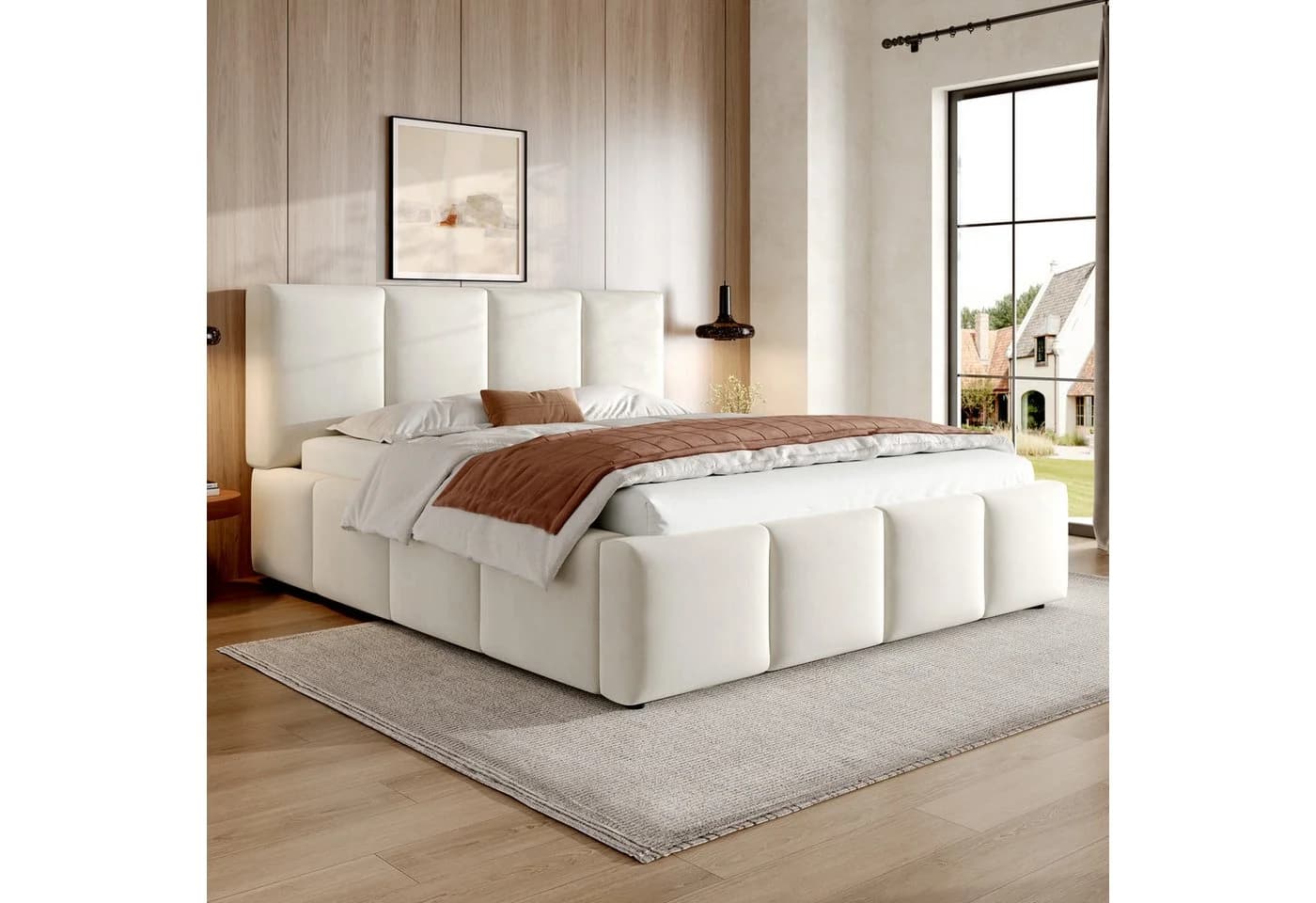 OKWISH Polsterbett 180x200 cm Beige Chenille mit Lattenrost - Bild 3