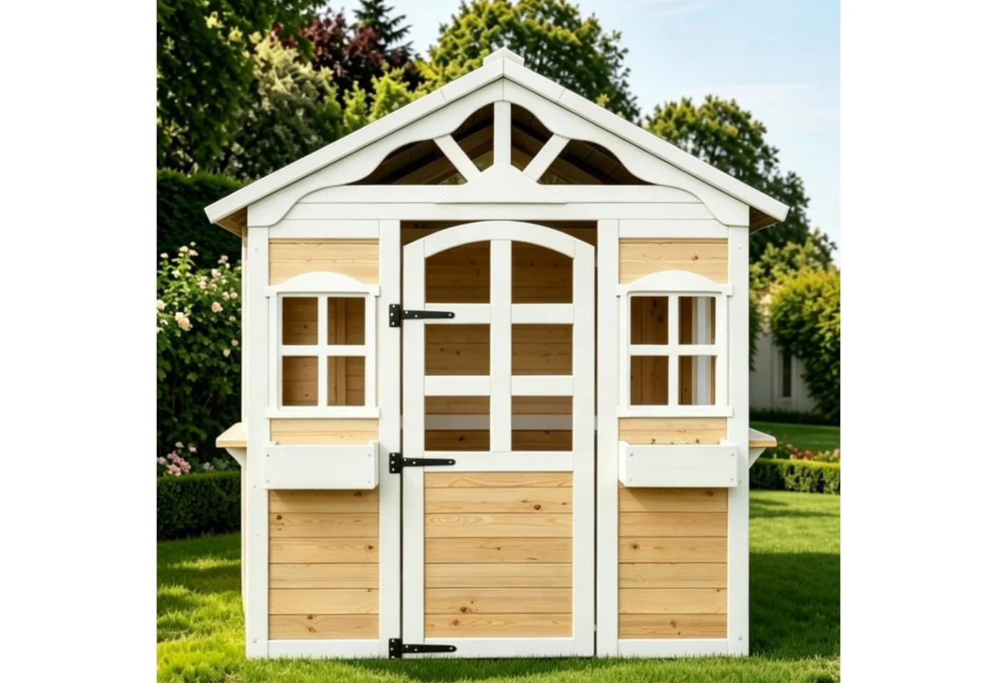 OKWISH Kinder-Holzhaus mit Tür & Fenster, wetterfest