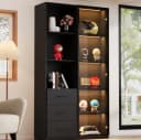 OKWISH Vitrine LED-Schrank Schwarz Glasfront Aluminiumrahmen Bild 2
