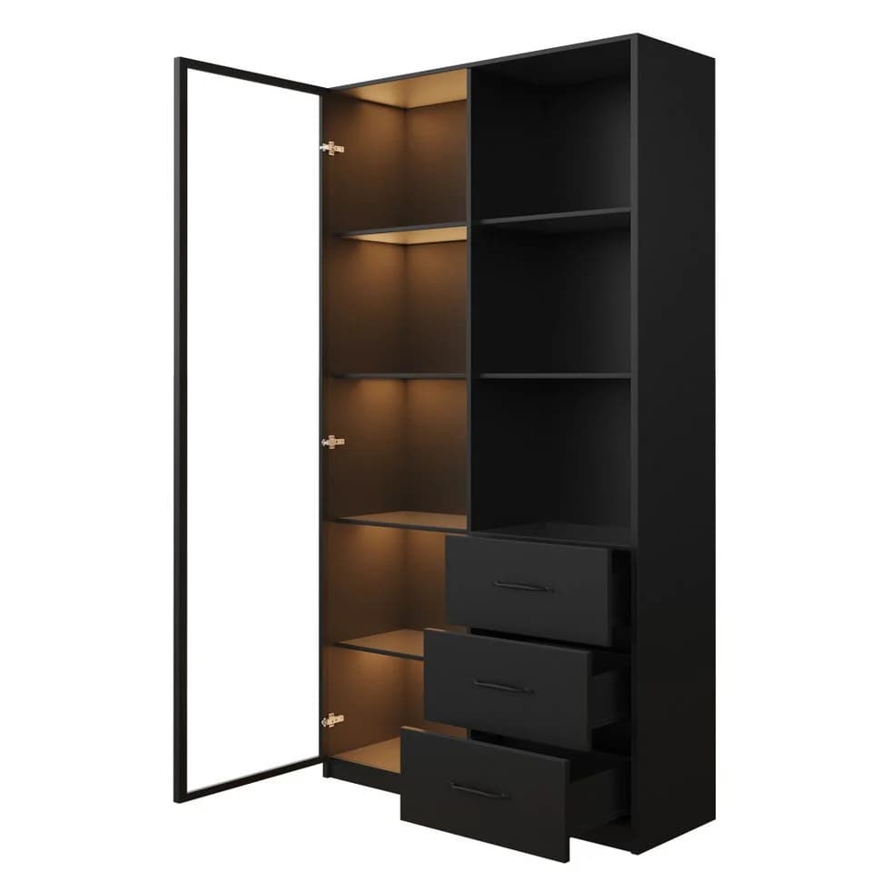 OKWISH Vitrine LED-Schrank Schwarz Glasfront Aluminiumrahmen - Bild 5