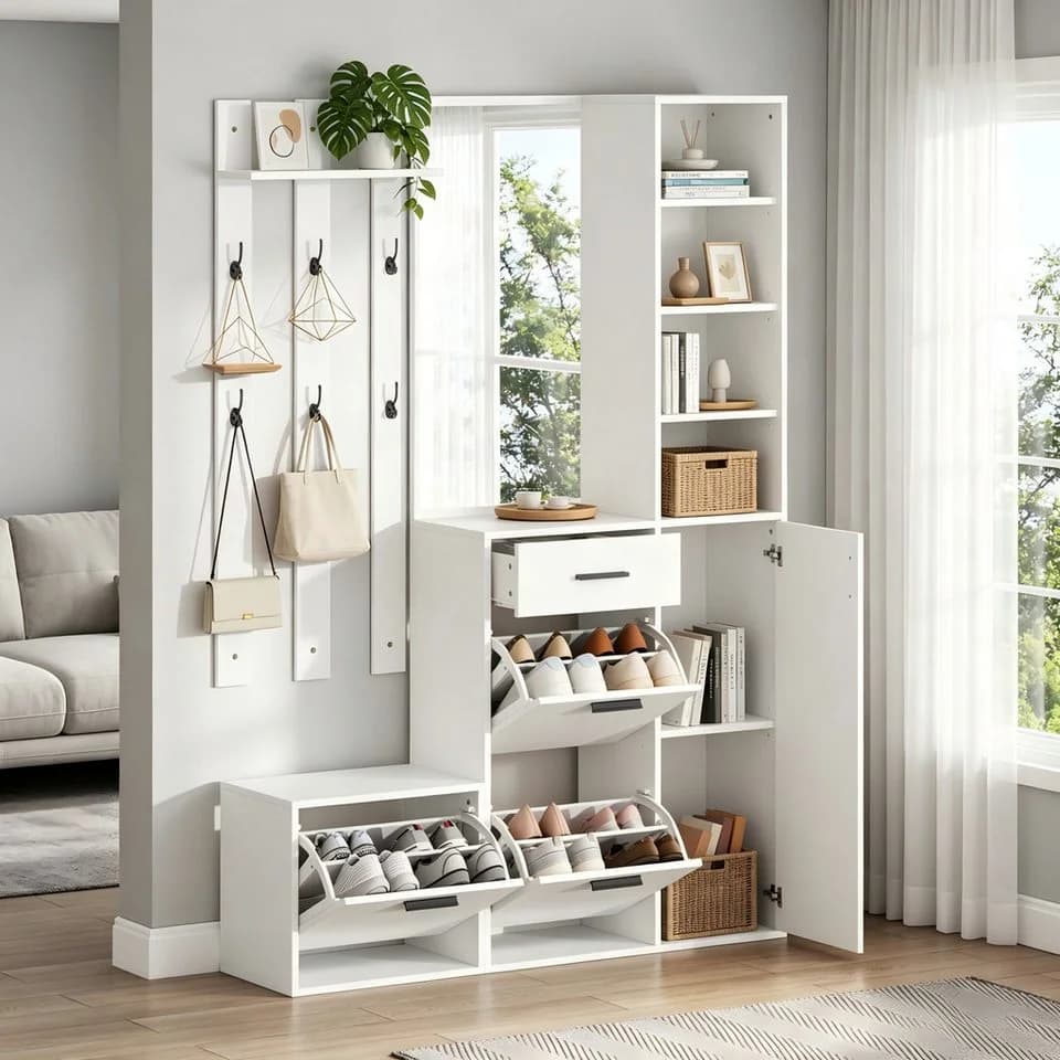 OKWISH Garderoben-Set Weiß mit Spiegel & 6 Haken - Bild 5