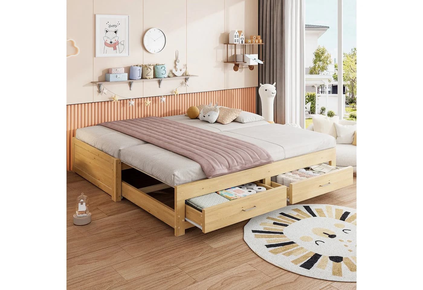 OKWISH Schlafsofa Ausziehbar Weiß mit Schubladen & Lattenrost - Bild 2