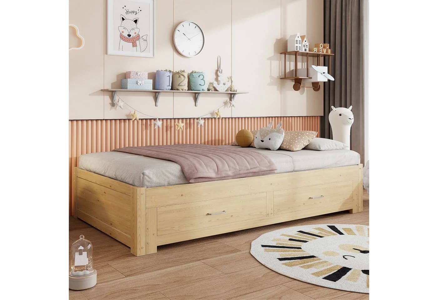 OKWISH Schlafsofa Ausziehbar Weiß mit Schubladen & Lattenrost - Bild 3