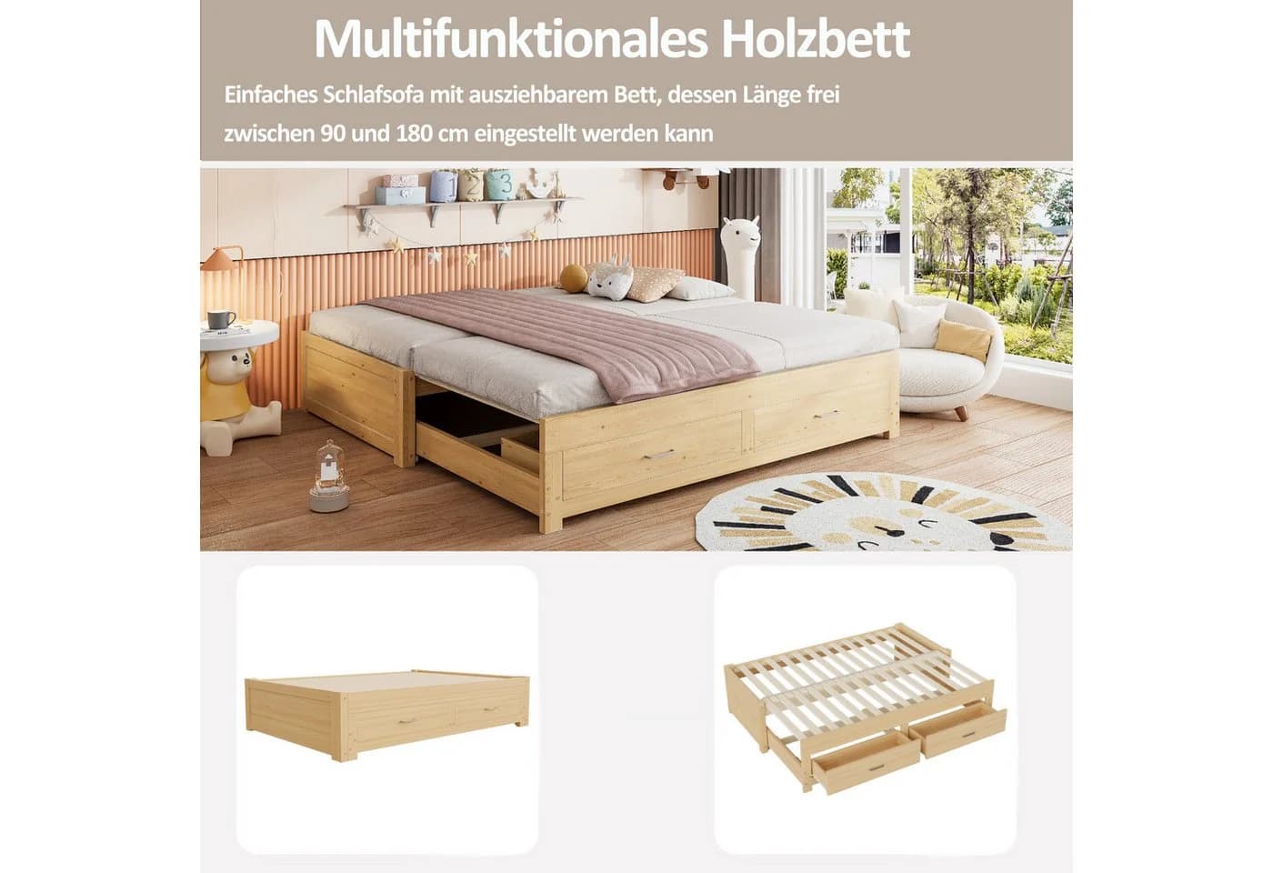 OKWISH Schlafsofa Ausziehbar Weiß mit Schubladen & Lattenrost - Bild 5