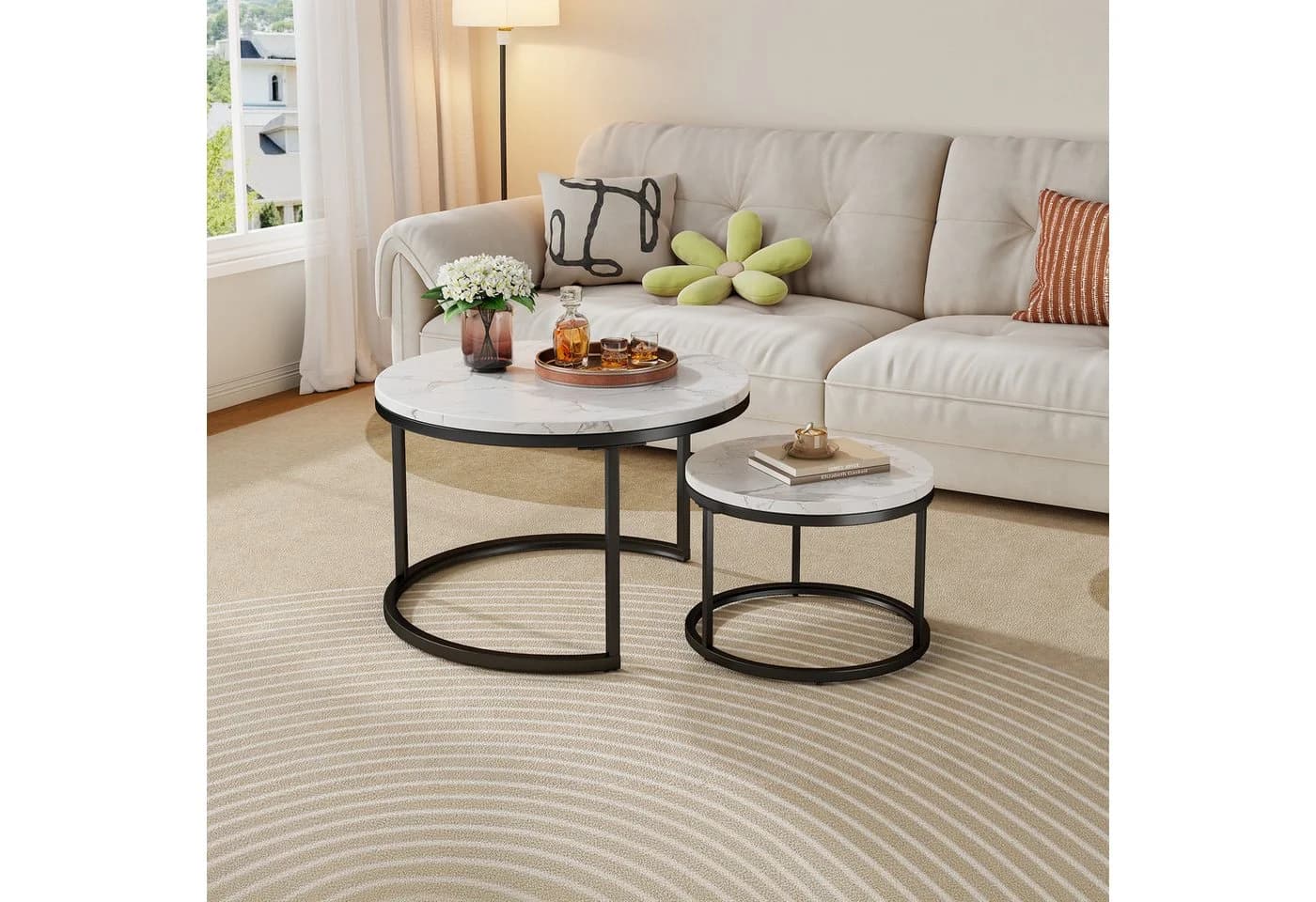 OKWISH Couchtisch Set 2-tlg Marmoroptik schwarz Metall - Bild 4