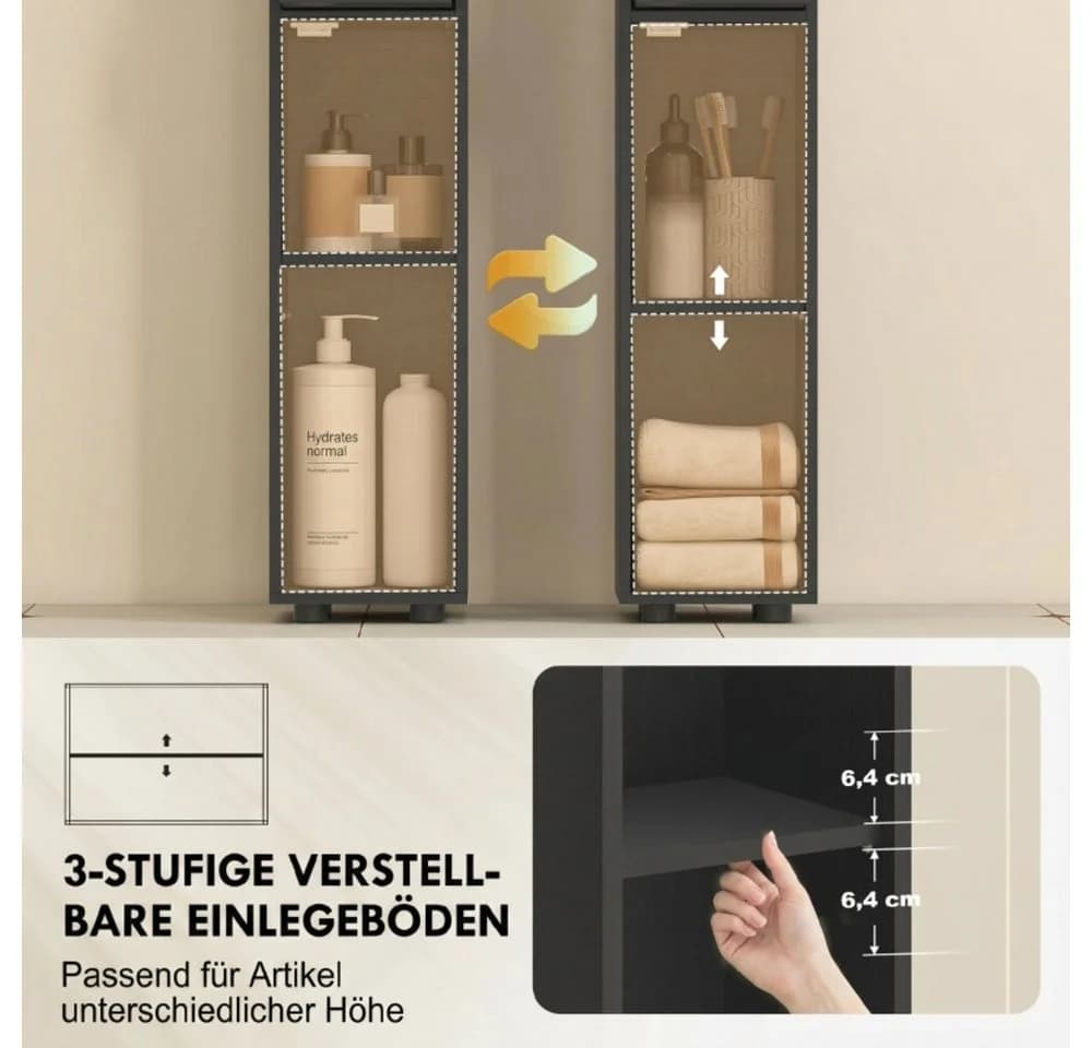 OKWISH Badschrank Schwarz Hochschrank mit Schublade - Bild 4