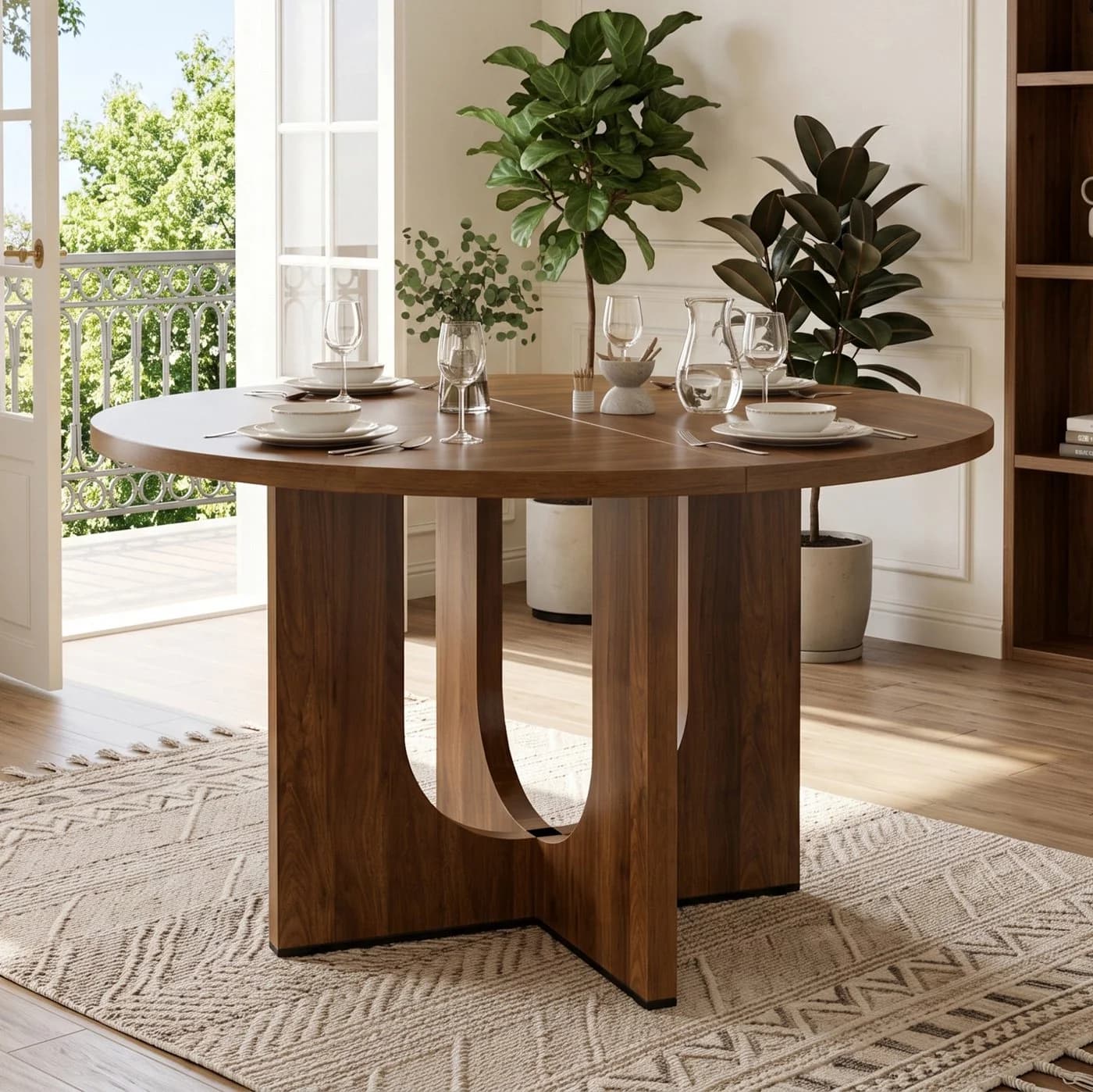 OKWISH Runder Esstisch Walnuss Skandinavisches Design - Bild 2