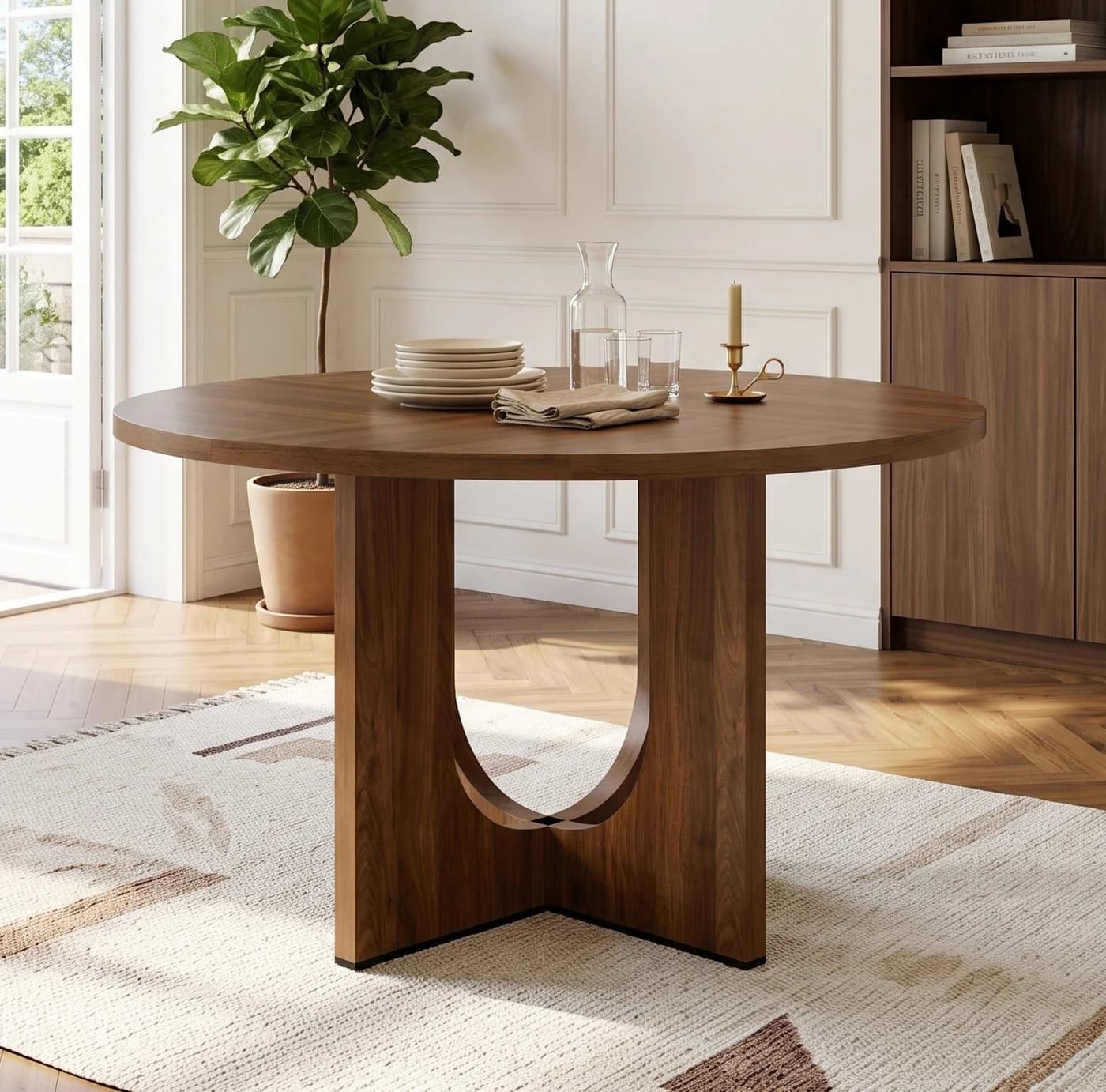 OKWISH Runder Esstisch Walnuss Skandinavisches Design - Bild 3