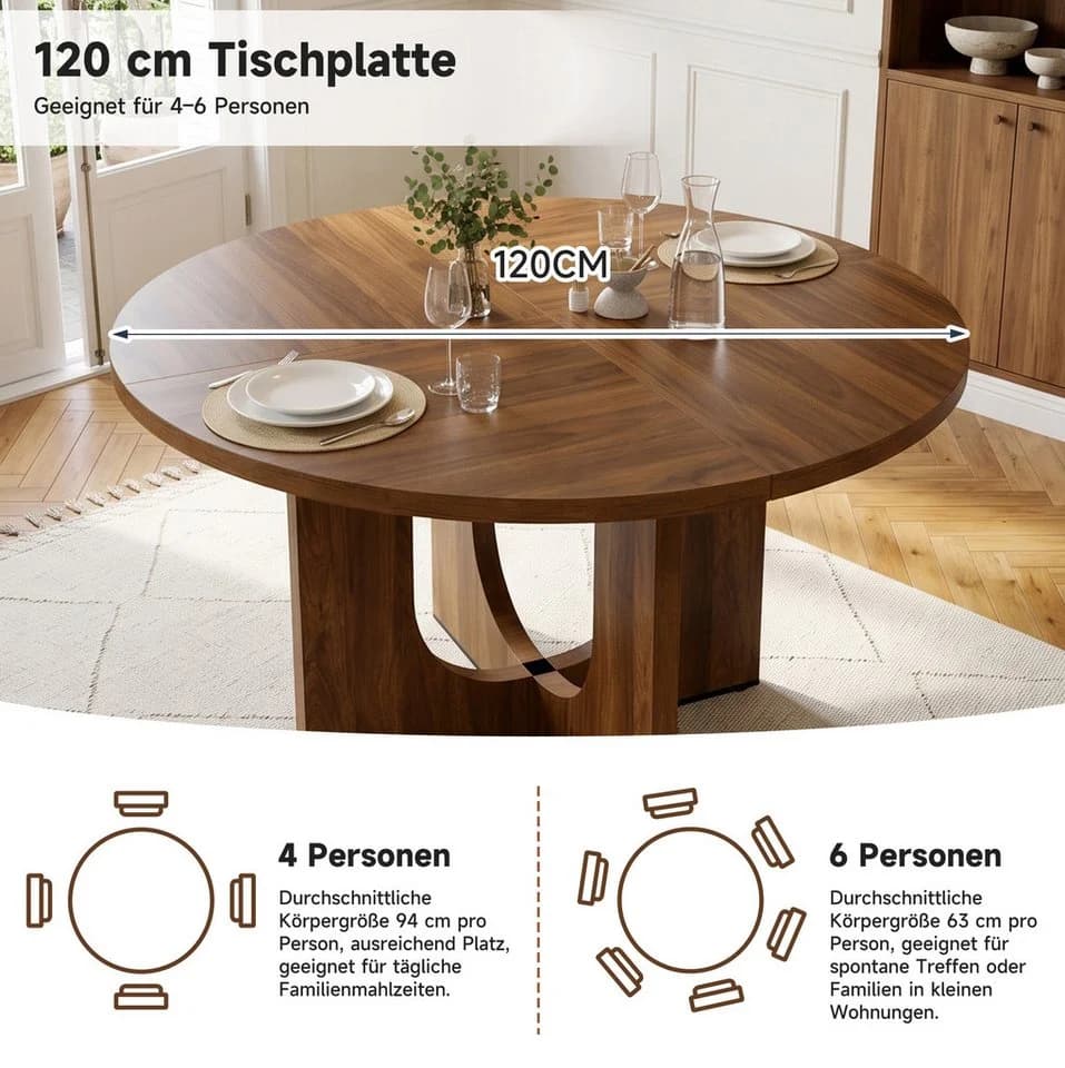 OKWISH Runder Esstisch Walnuss Skandinavisches Design - Bild 5