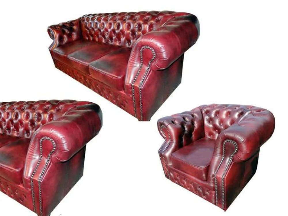 JVmoebel Chesterfield-Sofa Sitzgruppe Oxford Set Echtes Leder Braun