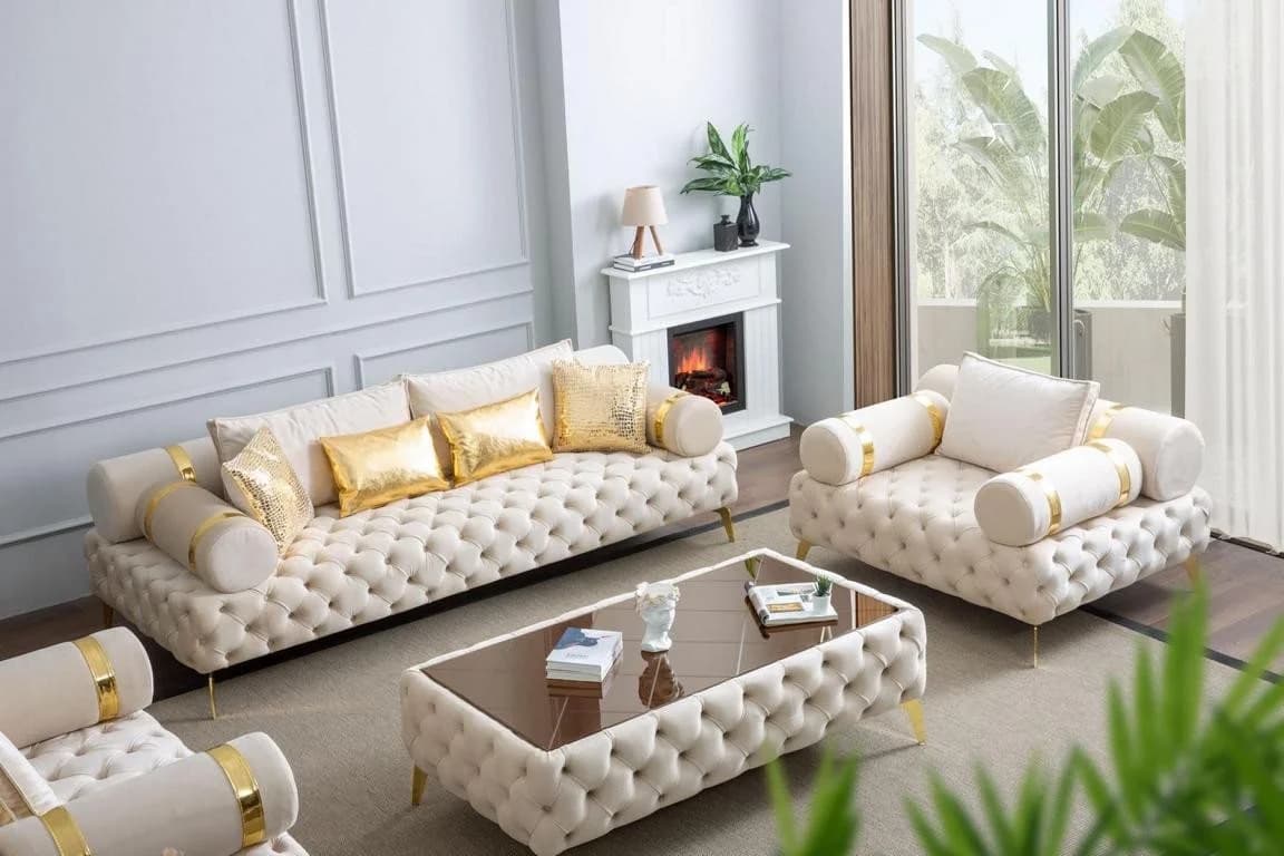 Xlmoebel Chesterfield Couchtisch Weiß Edelstahl Modern Rechteckig