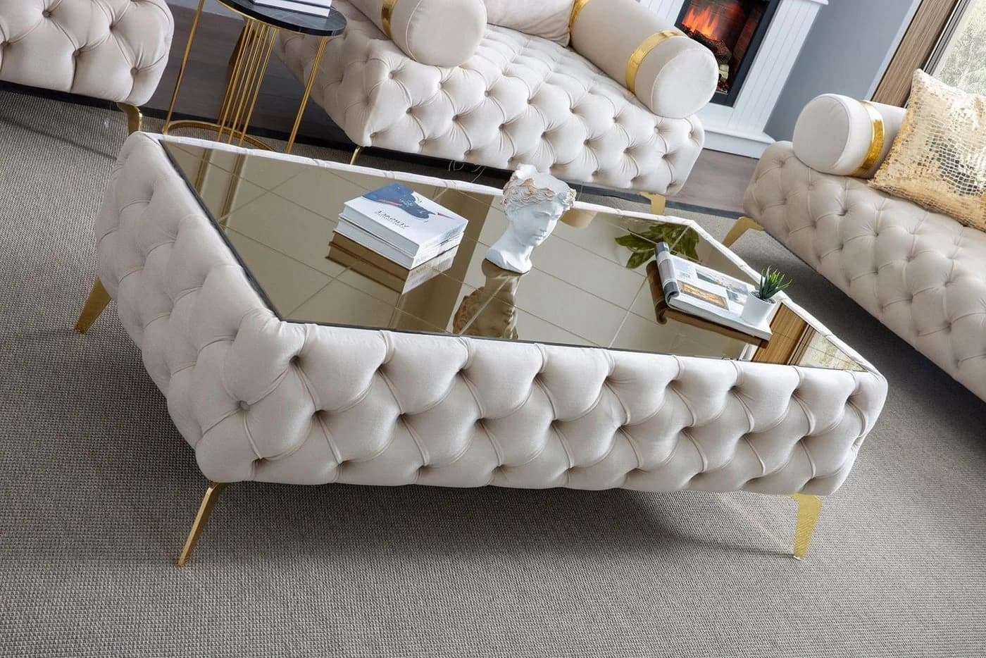 Xlmoebel Chesterfield Couchtisch Weiß Edelstahl Modern Rechteckig - Bild 2
